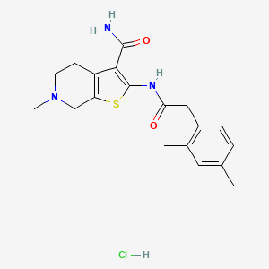 molecular formula C19H24ClN3O2S B2510534 2-(2-(2,4-Dimethylphenyl)acetamido)-6-methyl-4,5,6,7-tetrahydrothieno[2,3-c]pyridine-3-carboxamide hydrochloride CAS No. 1323399-51-4