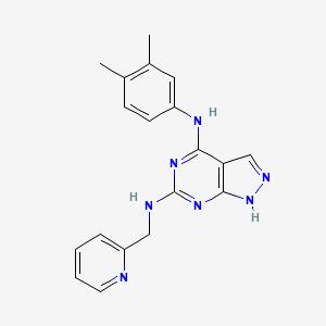 molecular formula C19H19N7 B2510539 N4-(3,4-dimethylphenyl)-N6-(pyridin-2-ylmethyl)-1H-pyrazolo[3,4-d]pyrimidine-4,6-diamine CAS No. 1105205-43-3