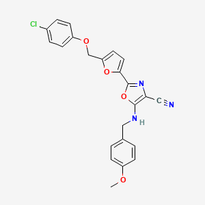 molecular formula C23H18ClN3O4 B2510540 2-(5-((4-Chlorophenoxy)methyl)furan-2-yl)-5-((4-methoxybenzyl)amino)oxazole-4-carbonitrile CAS No. 931317-88-3