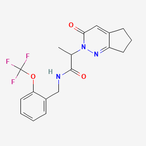 molecular formula C18H18F3N3O3 B2510546 2-(3-oxo-3,5,6,7-tetrahydro-2H-cyclopenta[c]pyridazin-2-yl)-N-(2-(trifluoromethoxy)benzyl)propanamide CAS No. 2097859-93-1