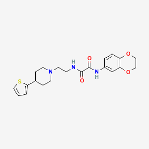 molecular formula C21H25N3O4S B2510566 N-(2,3-dihydro-1,4-benzodioxin-6-yl)-N'-{2-[4-(thiophen-2-yl)piperidin-1-yl]ethyl}ethanediamide CAS No. 1428350-13-3