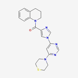 molecular formula C21H22N6OS B2510577 (3,4-dihydroquinolin-1(2H)-yl)(1-(6-thiomorpholinopyrimidin-4-yl)-1H-imidazol-4-yl)methanone CAS No. 1251576-19-8