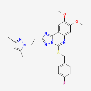 2-(2-(3,5-dimethyl-1H-pyrazol-1-yl)ethyl)-5-((4-fluorobenzyl)thio)-8,9-dimethoxy-[1,2,4]triazolo[1,5-c]quinazoline