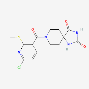 molecular formula C14H15ClN4O3S B2510583 8-[6-Chloro-2-(methylsulfanyl)pyridine-3-carbonyl]-1,3,8-triazaspiro[4.5]decane-2,4-dione CAS No. 1384706-70-0