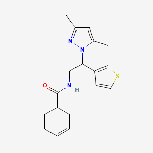 molecular formula C18H23N3OS B2510587 N-(2-(3,5-dimethyl-1H-pyrazol-1-yl)-2-(thiophen-3-yl)ethyl)cyclohex-3-enecarboxamide CAS No. 2034492-42-5