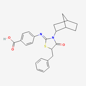 molecular formula C24H24N2O3S B2510588 (Z)-4-((5-benzyl-3-(bicyclo[2.2.1]heptan-2-yl)-4-oxothiazolidin-2-ylidene)amino)benzoic acid CAS No. 1009680-87-8