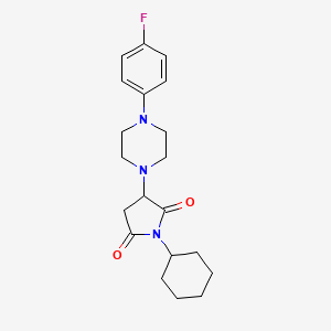 molecular formula C20H26FN3O2 B2510591 1-シクロヘキシル-3-(4-(4-フルオロフェニル)ピペラジン-1-イル)ピロリジン-2,5-ジオン CAS No. 924873-67-6