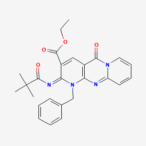 molecular formula C26H26N4O4 B2510595 ethyl 7-benzyl-6-(2,2-dimethylpropanoylimino)-2-oxo-1,7,9-triazatricyclo[8.4.0.03,8]tetradeca-3(8),4,9,11,13-pentaene-5-carboxylate CAS No. 534581-14-1