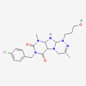 molecular formula C19H21ClN6O3 B2510608 7-[(4-chlorophenyl)methyl]-1-(3-hydroxypropyl)-3,9-dimethyl-1H,4H,6H,7H,8H,9H-[1,2,4]triazino[4,3-g]purine-6,8-dione CAS No. 919008-16-5