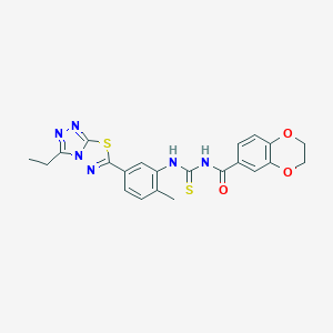 molecular formula C22H20N6O3S2 B251061 N-{[5-(3-ethyl[1,2,4]triazolo[3,4-b][1,3,4]thiadiazol-6-yl)-2-methylphenyl]carbamothioyl}-2,3-dihydro-1,4-benzodioxine-6-carboxamide 