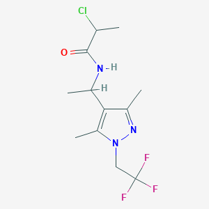 molecular formula C12H17ClF3N3O B2510610 2-Chloro-N-[1-[3,5-dimethyl-1-(2,2,2-trifluoroethyl)pyrazol-4-yl]ethyl]propanamide CAS No. 2411297-34-0