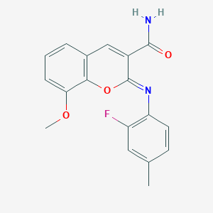 molecular formula C18H15FN2O3 B2510654 (2Z)-2-[(2-fluoro-4-methylphenyl)imino]-8-methoxy-2H-chromene-3-carboxamide CAS No. 1327185-47-6