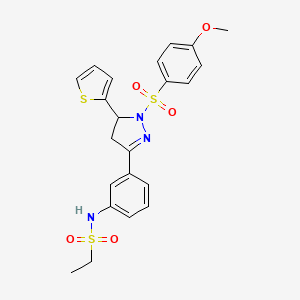 molecular formula C22H23N3O5S3 B2510655 N-[3-[2-(4-methoxyphenyl)sulfonyl-3-thiophen-2-yl-3,4-dihydropyrazol-5-yl]phenyl]ethanesulfonamide CAS No. 851783-19-2