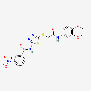 molecular formula C19H15N5O6S2 B2510660 N-(5-((2-((2,3-dihydrobenzo[b][1,4]dioxin-6-yl)amino)-2-oxoethyl)thio)-1,3,4-thiadiazol-2-yl)-3-nitrobenzamide CAS No. 868976-17-4