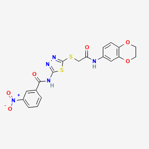 molecular formula C19H15N5O6S2 B2510660 N-(5-((2-((2,3-二氢苯并[b][1,4]二氧杂环己烷-6-基)氨基)-2-氧代乙基)硫代)-1,3,4-噻二唑-2-基)-3-硝基苯甲酰胺 CAS No. 868976-17-4