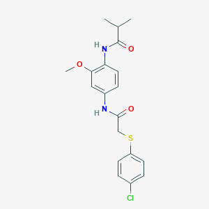 molecular formula C19H21ClN2O3S B251076 N-[4-({[(4-chlorophenyl)sulfanyl]acetyl}amino)-2-methoxyphenyl]-2-methylpropanamide 