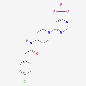 molecular formula C18H18ClF3N4O B2510767 2-(4-chlorophenyl)-N-{1-[6-(trifluoromethyl)pyrimidin-4-yl]piperidin-4-yl}acetamide CAS No. 1775410-76-8