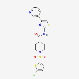 molecular formula C18H17ClN4O3S3 B2510769 1-((5-chlorothiophen-2-yl)sulfonyl)-N-(4-(pyridin-3-yl)thiazol-2-yl)piperidine-4-carboxamide CAS No. 900001-41-4