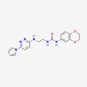 molecular formula C19H20N6O3 B2510771 1-(2-((6-(1H-pyrrol-1-yl)pyridazin-3-yl)amino)ethyl)-3-(2,3-dihydrobenzo[b][1,4]dioxin-6-yl)urea CAS No. 1396858-65-3