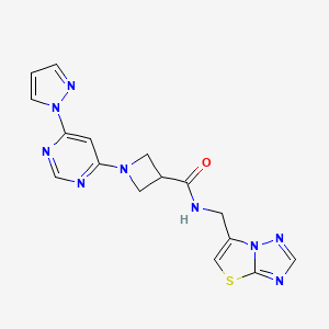 molecular formula C16H15N9OS B2510782 1-(6-(1H-pyrazol-1-yl)pyrimidin-4-yl)-N-(thiazolo[3,2-b][1,2,4]triazol-6-ylmethyl)azetidine-3-carboxamide CAS No. 2034282-35-2