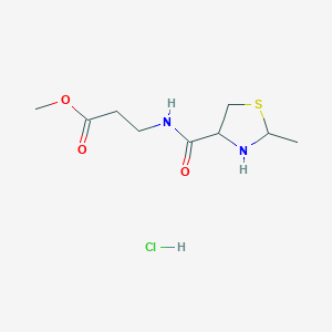 molecular formula C9H17ClN2O3S B2510804 Methyl 3-[(2-methyl-1,3-thiazolidin-4-yl)formamido]propanoate hydrochloride CAS No. 105292-63-5
