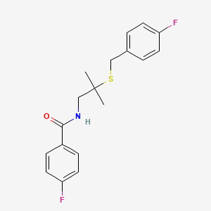 molecular formula C18H19F2NOS B2510831 4-fluoro-N-{2-[(4-fluorobenzyl)sulfanyl]-2-methylpropyl}benzenecarboxamide CAS No. 478246-00-3