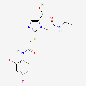 molecular formula C16H18F2N4O3S B2510848 N-(2,4-difluorophenyl)-2-((1-(2-(ethylamino)-2-oxoethyl)-5-(hydroxymethyl)-1H-imidazol-2-yl)thio)acetamide CAS No. 921866-05-9