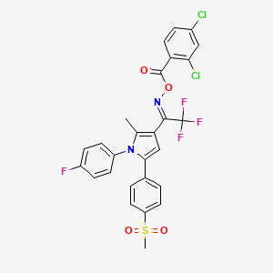 molecular formula C27H18Cl2F4N2O4S B2510851 (Z)-{2,2,2-trifluoro-1-[1-(4-fluorophenyl)-5-(4-methanesulfonylphenyl)-2-methyl-1H-pyrrol-3-yl]ethylidene}amino 2,4-dichlorobenzoate CAS No. 860788-04-1