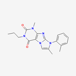 molecular formula C19H21N5O2 B2510853 1,7-dimethyl-3-propyl-8-(o-tolyl)-1H-imidazo[2,1-f]purine-2,4(3H,8H)-dione CAS No. 887464-01-9