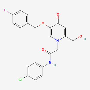 molecular formula C21H18ClFN2O4 B2510862 N-(4-chlorophenyl)-2-(5-((4-fluorobenzyl)oxy)-2-(hydroxymethyl)-4-oxopyridin-1(4H)-yl)acetamide CAS No. 946380-56-9