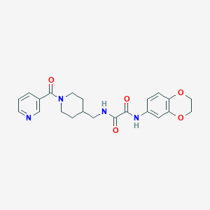 molecular formula C22H24N4O5 B2510895 N1-(2,3-dihydrobenzo[b][1,4]dioxin-6-yl)-N2-((1-nicotinoylpiperidin-4-yl)methyl)oxalamide CAS No. 1396711-56-0