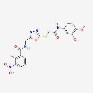B2510904 N-((5-((2-((3,4-dimethoxyphenyl)amino)-2-oxoethyl)thio)-1,3,4-oxadiazol-2-yl)methyl)-2-methyl-3-nitrobenzamide CAS No. 903271-66-9