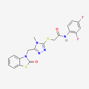 molecular formula C19H15F2N5O2S2 B2510913 N-(2,4-二氟苯基)-2-((4-甲基-5-((2-氧代苯并[d]噻唑-3(2H)-基)甲基)-4H-1,2,4-三唑-3-基)硫代)乙酰胺 CAS No. 847400-35-5