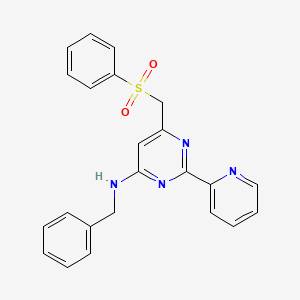 molecular formula C23H20N4O2S B2510918 N-苄基-6-[(苯磺酰基)甲基]-2-(2-吡啶基)-4-嘧啶胺 CAS No. 303147-56-0