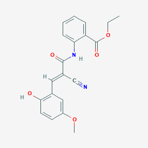 molecular formula C20H18N2O5 B2510946 (E)-ethyl 2-(2-cyano-3-(2-hydroxy-5-methoxyphenyl)acrylamido)benzoate CAS No. 380550-49-2