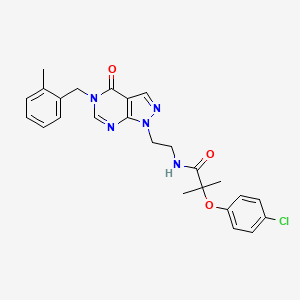 molecular formula C25H26ClN5O3 B2510948 2-(4-chlorophenoxy)-2-methyl-N-(2-(5-(2-methylbenzyl)-4-oxo-4,5-dihydro-1H-pyrazolo[3,4-d]pyrimidin-1-yl)ethyl)propanamide CAS No. 922087-03-4