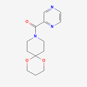 molecular formula C13H17N3O3 B2510953 吡嗪-2-基(1,5-二氧杂-9-氮杂螺[5.5]十一烷-9-基)甲酮 CAS No. 1351612-98-0