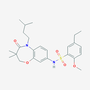 molecular formula C25H34N2O5S B2510958 5-ethyl-N-(5-isopentyl-3,3-dimethyl-4-oxo-2,3,4,5-tetrahydrobenzo[b][1,4]oxazepin-8-yl)-2-methoxybenzenesulfonamide CAS No. 922022-71-7