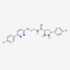 molecular formula C22H17F2N5O2 B2510960 5-(4-fluorophenyl)-N-[2-[6-(4-fluorophenyl)pyridazin-3-yl]oxyethyl]pyrazolidine-3-carboxamide CAS No. 1257829-62-1