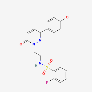 molecular formula C19H18FN3O4S B2510973 2-氟-N-(2-(3-(4-甲氧基苯基)-6-氧代吡啶嗪-1(6H)-基)乙基)苯磺酰胺 CAS No. 921831-56-3