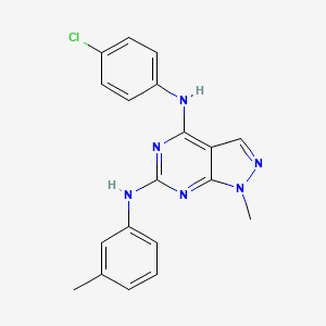 molecular formula C19H17ClN6 B2510977 4-N-(4-chlorophenyl)-1-methyl-6-N-(3-methylphenyl)pyrazolo[3,4-d]pyrimidine-4,6-diamine CAS No. 878064-67-6