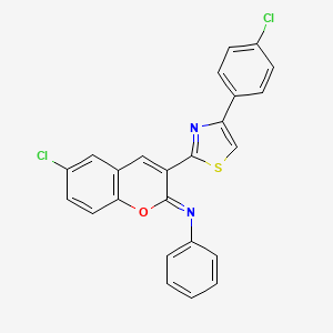 molecular formula C24H14Cl2N2OS B2511053 (Z)-N-(6-chloro-3-(4-(4-chlorophenyl)thiazol-2-yl)-2H-chromen-2-ylidene)aniline CAS No. 329688-38-2