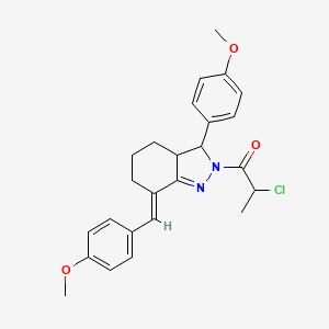 molecular formula C25H27ClN2O3 B2511069 2-chloro-1-[(7E)-3-(4-methoxyphenyl)-7-[(4-methoxyphenyl)methylidene]-3a,4,5,6-tetrahydro-3H-indazol-2-yl]propan-1-one CAS No. 1008069-34-8