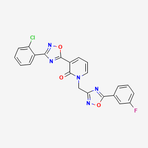 molecular formula C22H13ClFN5O3 B2511081 3-(3-(2-chlorophenyl)-1,2,4-oxadiazol-5-yl)-1-((5-(3-fluorophenyl)-1,2,4-oxadiazol-3-yl)methyl)pyridin-2(1H)-one CAS No. 1396858-90-4