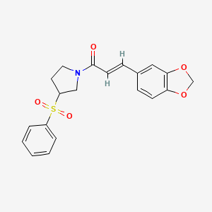 molecular formula C20H19NO5S B2511103 (E)-3-(benzo[d][1,3]dioxol-5-yl)-1-(3-(phenylsulfonyl)pyrrolidin-1-yl)prop-2-en-1-one CAS No. 1706486-88-5
