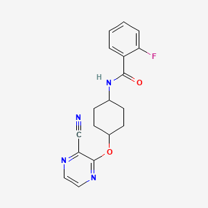 molecular formula C18H17FN4O2 B2511106 N-((1r,4r)-4-((3-氰基吡嗪-2-基)氧代)环己基)-2-氟苯甲酰胺 CAS No. 2034580-58-8