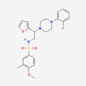 molecular formula C24H28FN3O4S B2511107 N-(2-(4-(2-fluorophenyl)piperazin-1-yl)-2-(furan-2-yl)ethyl)-4-methoxy-3-methylbenzenesulfonamide CAS No. 877648-84-5