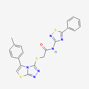 molecular formula C21H16N6OS3 B2511109 2-{[5-(4-methylphenyl)[1,3]thiazolo[2,3-c][1,2,4]triazol-3-yl]thio}-N-(5-phenyl-1,2,4-thiadiazol-3-yl)acetamide CAS No. 690645-18-2