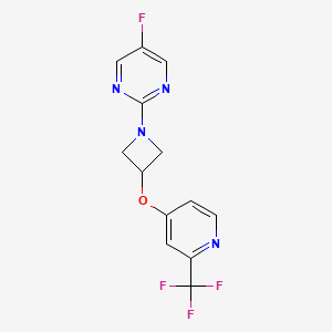 molecular formula C13H10F4N4O B2511156 5-Fluoro-2-[3-[2-(trifluoromethyl)pyridin-4-yl]oxyazetidin-1-yl]pyrimidine CAS No. 2380071-20-3