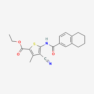 molecular formula C20H20N2O3S B2511158 Ethyl 4-cyano-3-methyl-5-(5,6,7,8-tetrahydronaphthalene-2-carbonylamino)thiophene-2-carboxylate CAS No. 896323-06-1